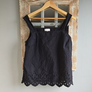 LOFT Black Eyelet-Hem Square Neck Tank
